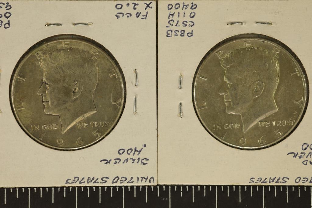 2-1965 40% SILVER JOHN F. KENNEDY HALVES OLD IN: HOUSE TOKENS, PAINT ON THE REVERSES