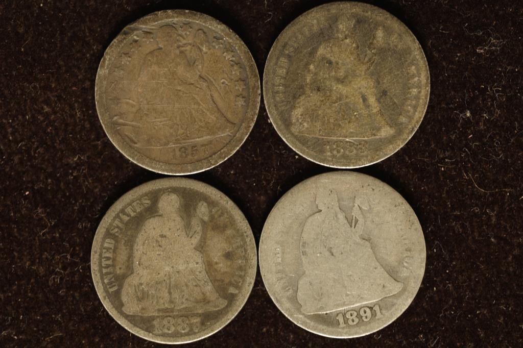 1857, 1883, 1887 & 1891 SILVER SEATED LIB DIMES (1 of 2)