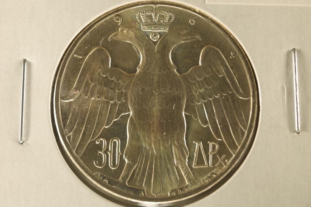 1964 GREECE SILVER 30 DRACHMI .3222 OZ. ASW: BRILLIANT UNC