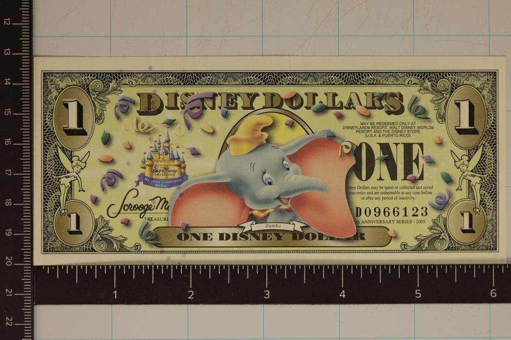 2005 DISNEY DOLLAR. CRISP UNC, COLORIZED BILL (1 of 2)