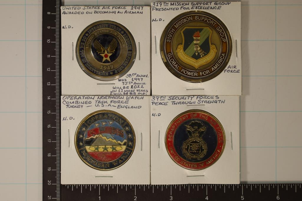 4 U.S. MILTARY CHALLANGE COLORIZED COINS: 1947 (1 of 2)