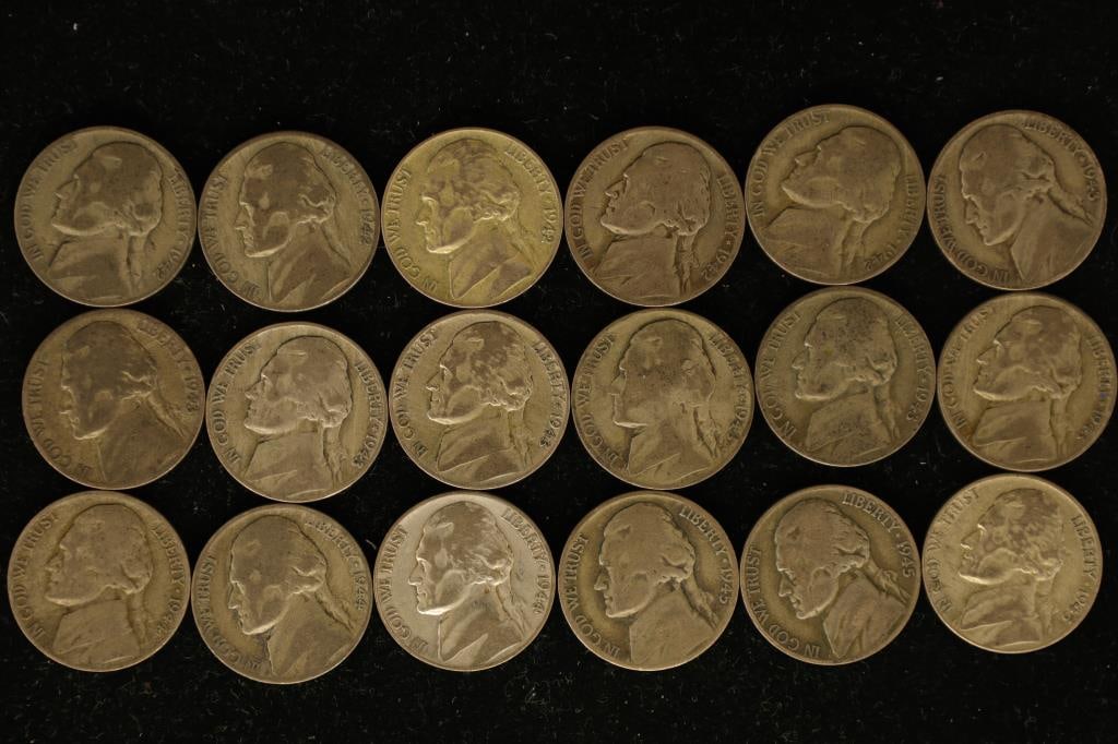18 ASSORTED 35% SILVER JEFFERSON WAR NICKELS (1 of 2)