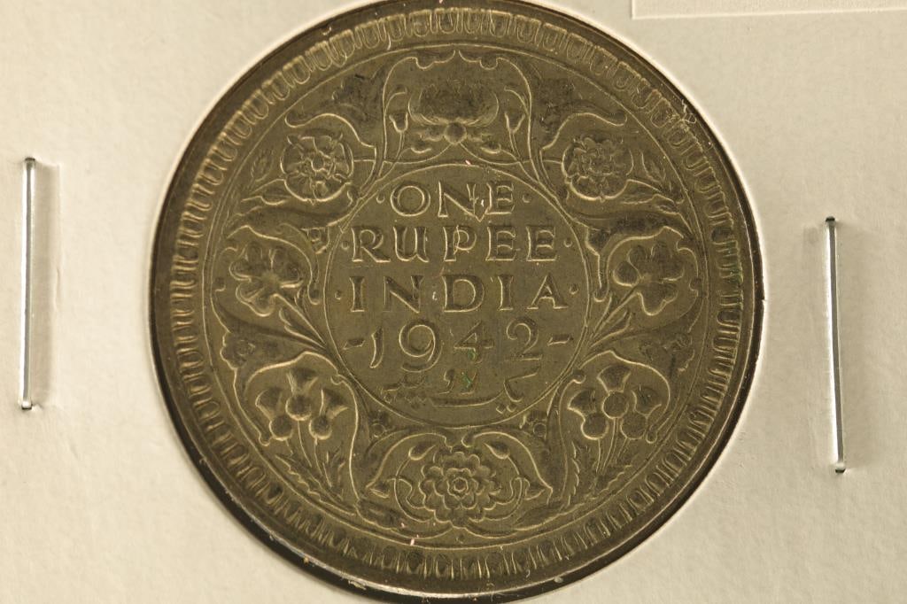 1942 BRITISH INDIA SILVER 1 RUPEE AU/UNC .1874 (1 of 2)