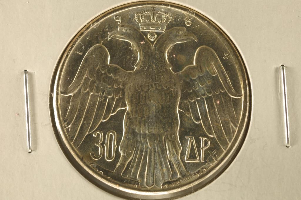 1964 GREECE SILVER 30 DRACHMAI BRILLIANT UNC: .3222 OZ. ASW