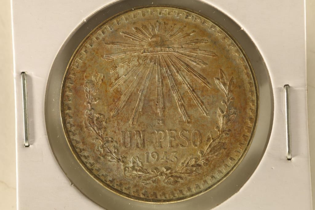 1943-M MEXICO SILVER CAP & RAYS PESO .3857 OZ. ASW (1 of 2)