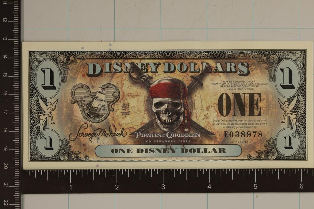 2011 DISNEY DOLLAR COLORIZED CU BILL "PIRATES OF (1 of 2)