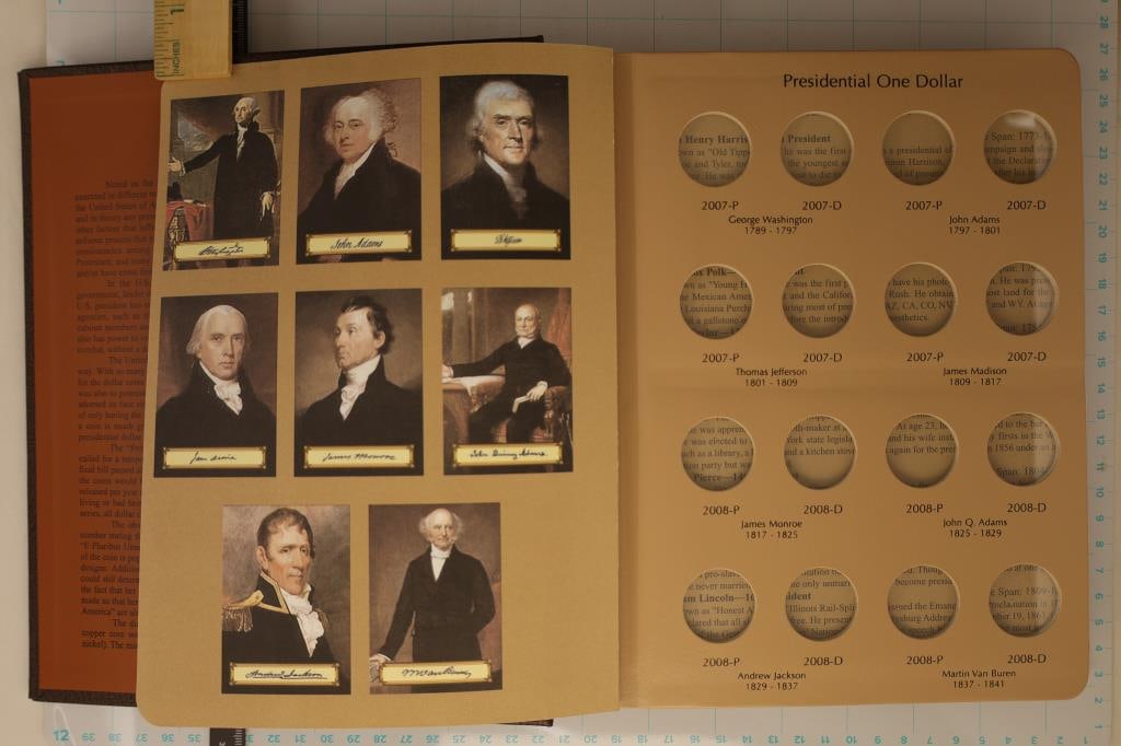US PRESIDENTIAL $1 DANSCO COIN ALBUM IN LIKE NEW: CONDITION. HAS PRESIDENTIAL FACTS AND PHOTOS OF EACH PRESIDENT FROM 2007-2016 WITH ADDITONAL SPOTS FOR FORD, CARTER, REAGAN, BUSH, CLINTON AND GEORGE W. BUSH.