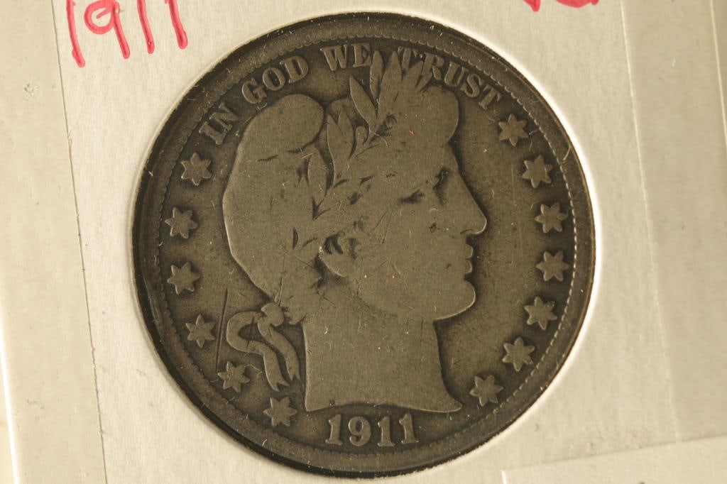 1911 SILVER BARBER HALF DOLLAR VERY GOOD+ (1 of 2)