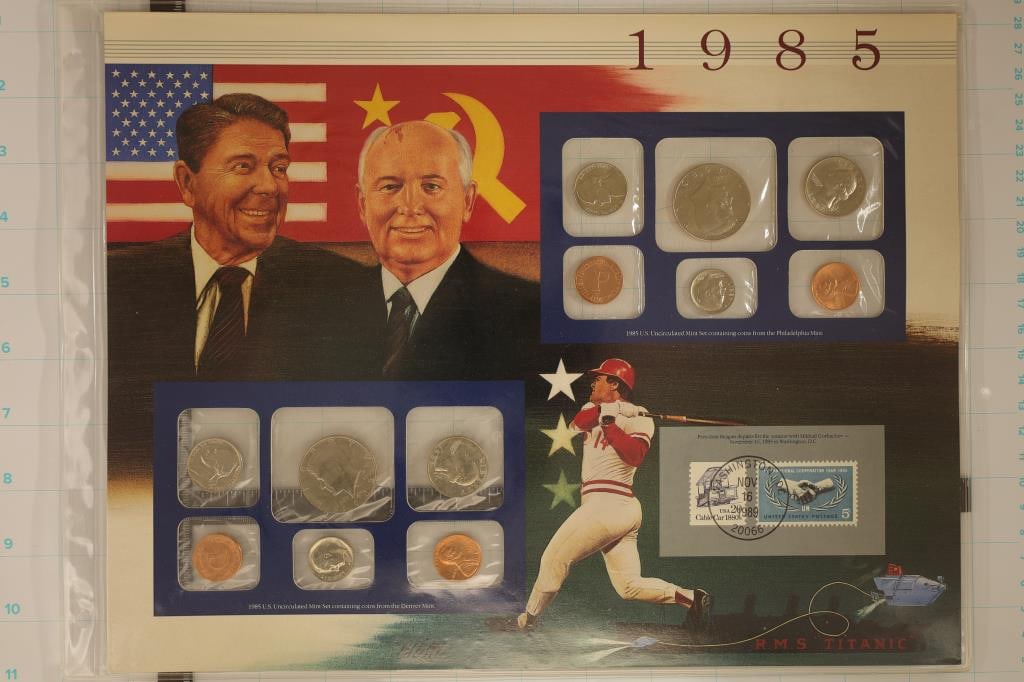 1985 US MINT SET (UNC) P/D ON LARGE INFO CARD WITH (1 of 2)