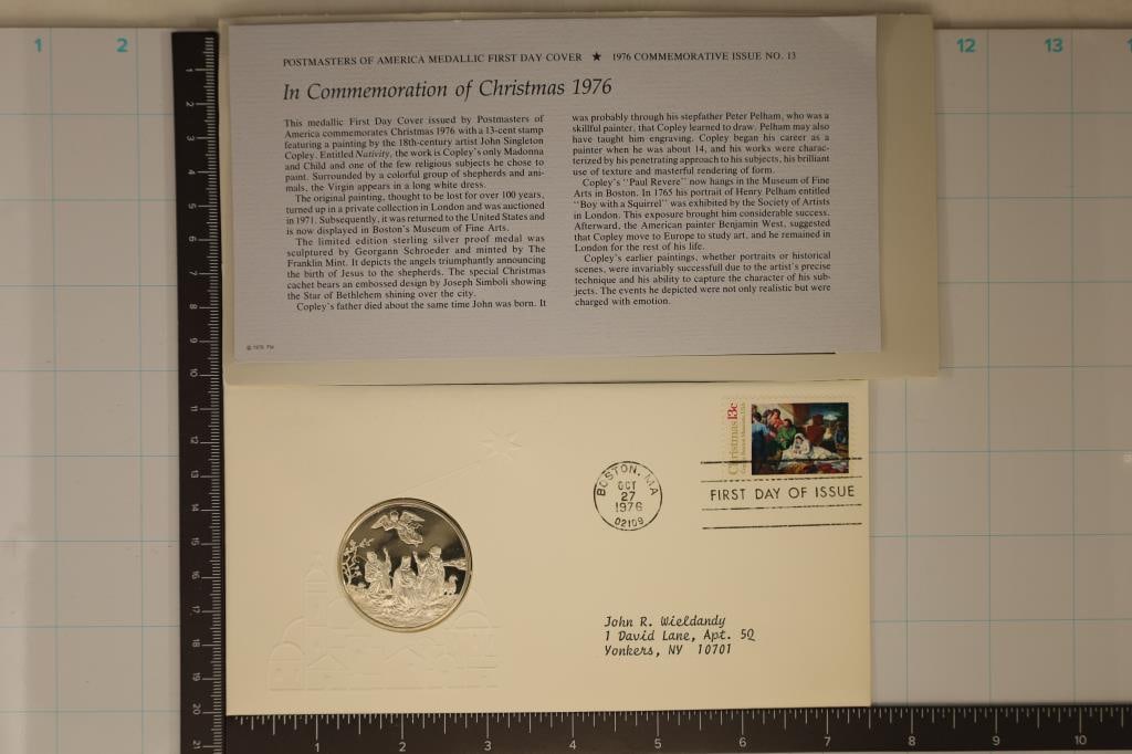 .8 OZ. PF STERLING SILVER ROUND IN FDC, CHRISTMAS (1 of 2)