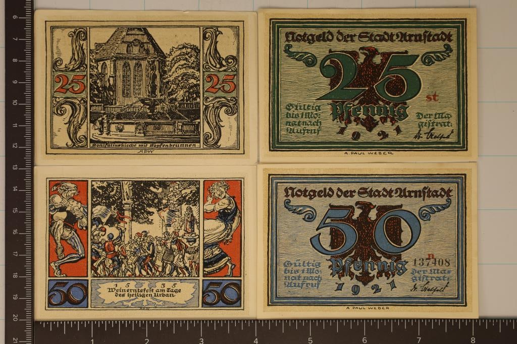 4-1921 GERMAN URNFTADT NOTGELDS: 2-25 PFENNIGS (1 of 2)