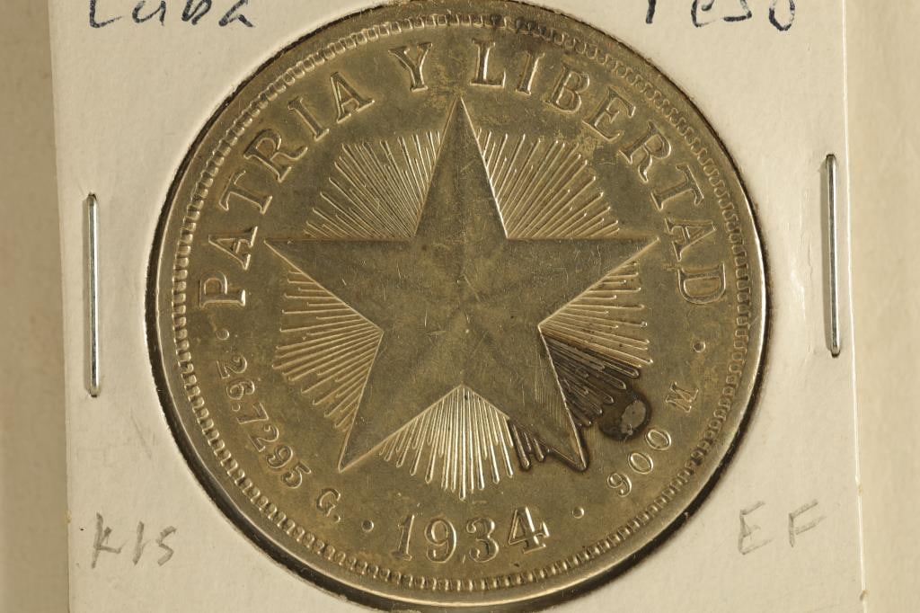 1934 CUBA SILVER 1 PESO .7734 OZ. ASW TONING SPOT (1 of 2)