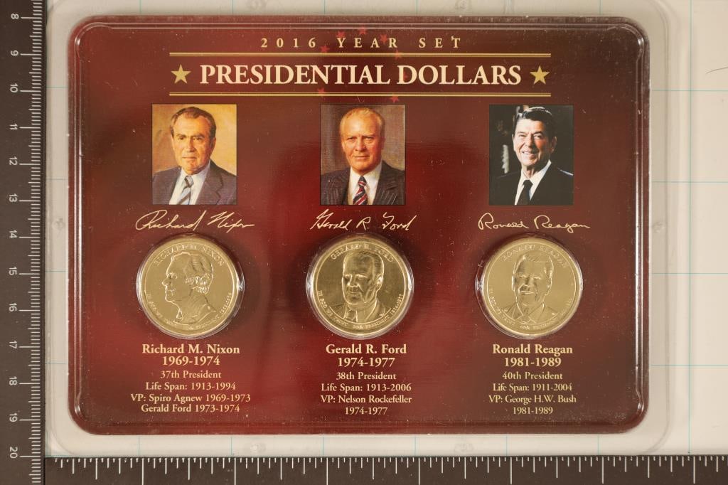 2016 THREE COIN PRESIDENTIAL DOLLAR SET RICHARD: NIXON, GERALD FORD AND RONALD REAGAN BRILLIANT UNC IN LITTLETON PACKAGING