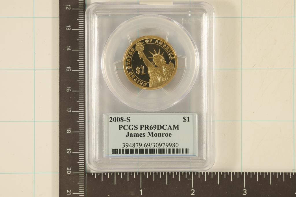 2008-S JAMES MONROE US $1 PCGS PR69 DCAM: WATCH FOR OUR NEXT AUCTION ON (MONDAY APRIL 29TH, 2024) AT 7PM EASTERN TIME. THANKS FOR YOUR BUSINESS.
