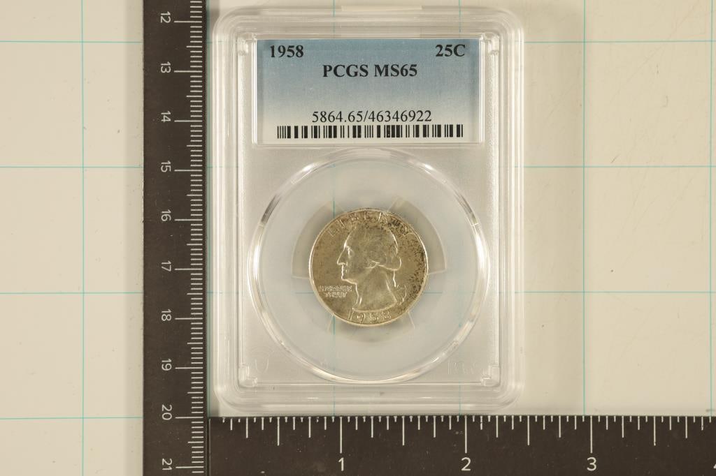 1958 WASHINGTON SILVER QUARTER PCGS MS65 (1 of 2)