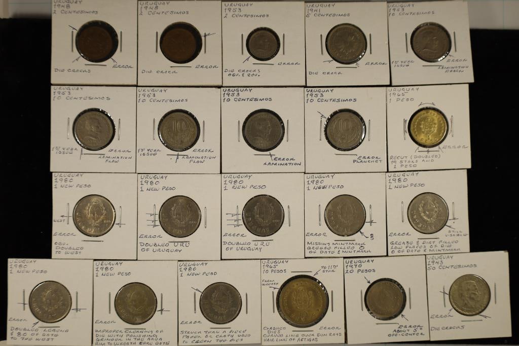 ERROR-21 URUGUAY COINS: 3-2 CENTIMOS, 5 CENTIMOS, (1 of 2)