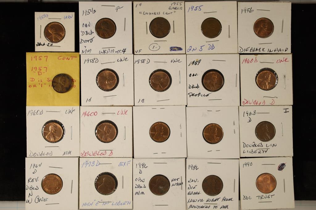 ERRORS: 20 ASSORTED LINCOLN CENT MINOR ERRORS: (1 of 3)