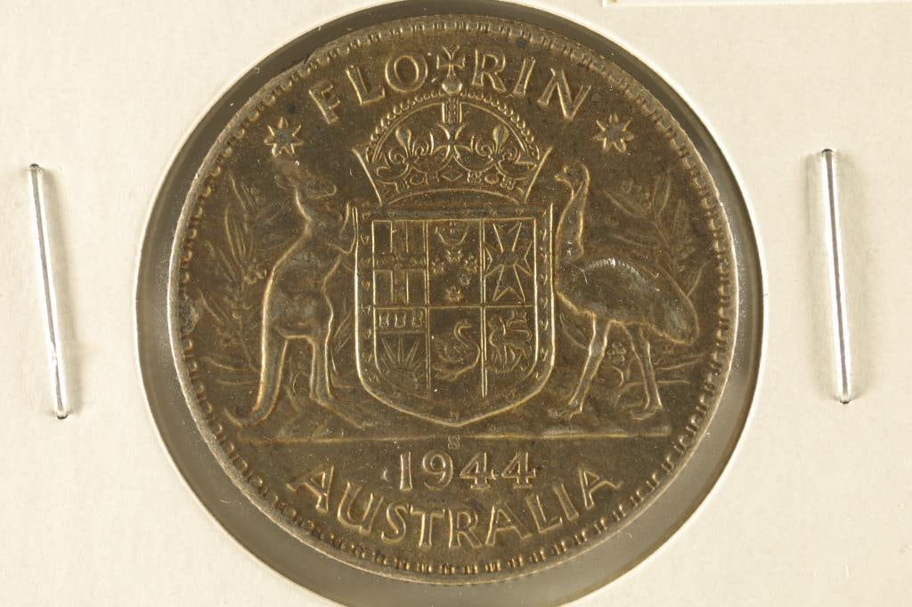 1944 AUSTRALIA SILVER 1 FLORIN .3364 OZ. ASW: WATCH FOR OUR NEXT AUCTION ON (MONDAY APRIL 29TH, 2024) AT 7PM EASTERN TIME. THANKS FOR YOUR BUSINESS.