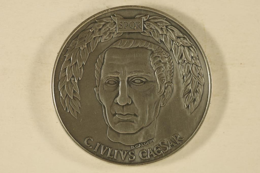 1.29 TROY OZ. STERLING SILVER CAESARS MEDAL,: C. IVLIVS CAESAR UNC WITH ANTIQUE FINISH