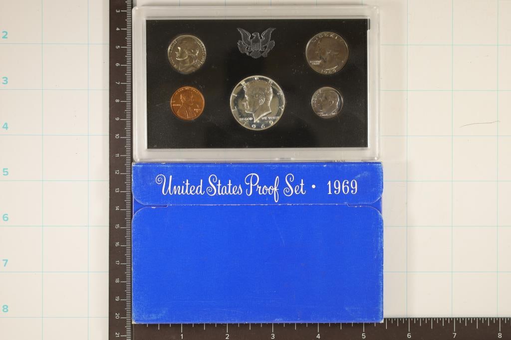 1969 US PROOF SET WITH BOX, 40% SILVER JFK HALF (1 of 2)