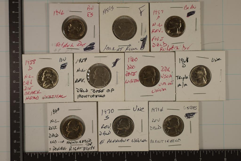 ERROR 10 JEFFERSON NICKELS 1946-1971 2 CIRCULATED (1 of 2)