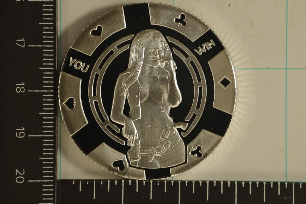 1 TROY OZ .999 FINE SILVER PF ADULT THEMED ROUND, (1 of 2)