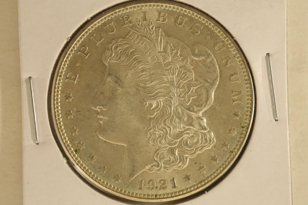 1921 MORGAN SILVER DOLLAR UNC WITH VERDIGRIS (1 of 2)