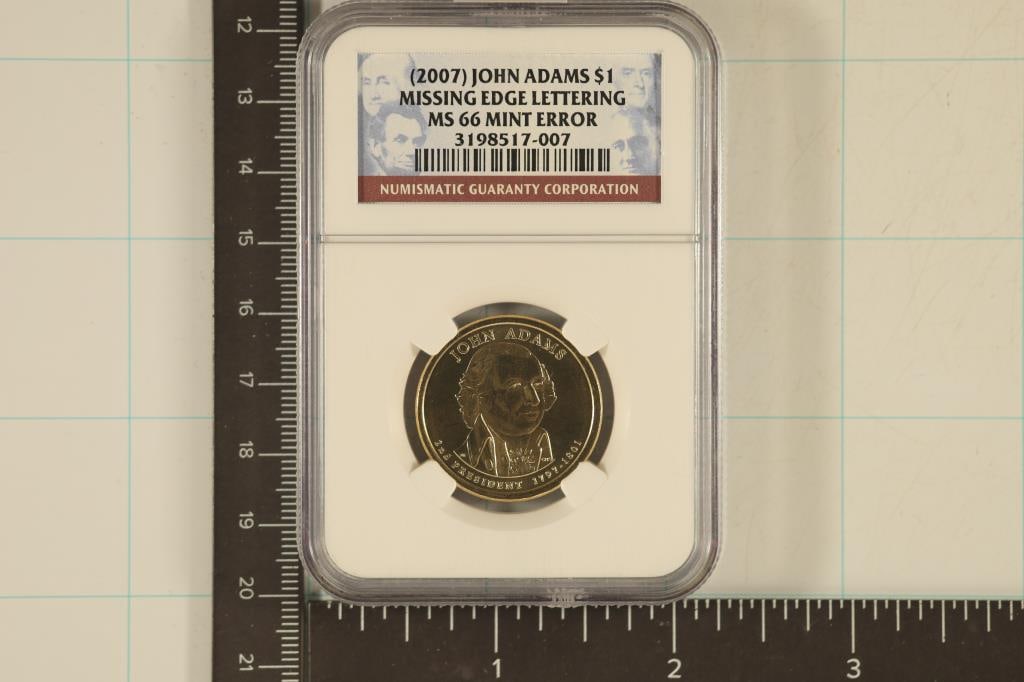ERROR 2007 JOHN ADAMS MISSING EDGE LETTERING $1 (1 of 2)