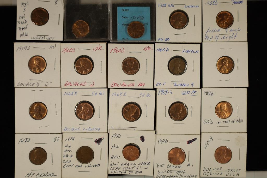 ERRORS 20 LINCOLN CENT ERROR COINS: 1954-2009 (1 of 2)