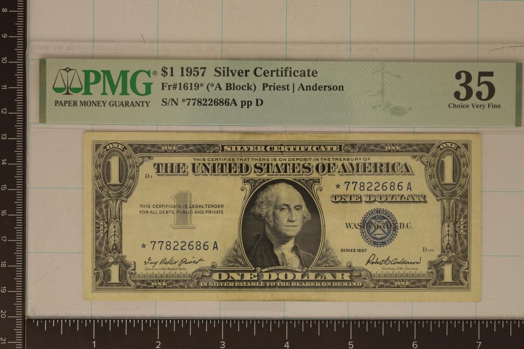 1957 US $1 SILVER CERT. STAR NOTE.  PMG 35 CHOICE (1 of 2)