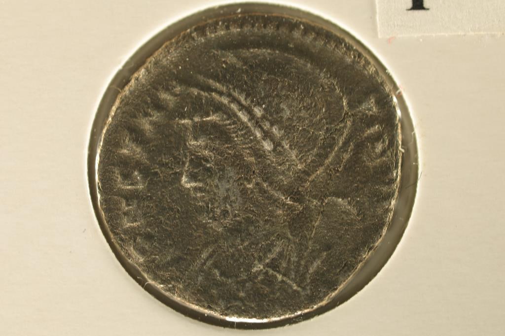 330-333 A.D. COMMEMORATIVE ANCIENT COIN (FINE): VICTORY LEFT ON PROW WITH SCEPTER / SHEILD
