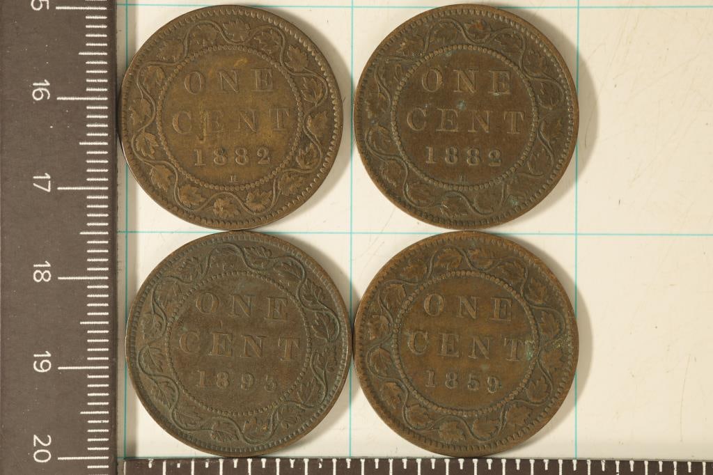 1-1859, 2-1882-H & 1893 CANADA 1 CENT COINS (1 of 2)