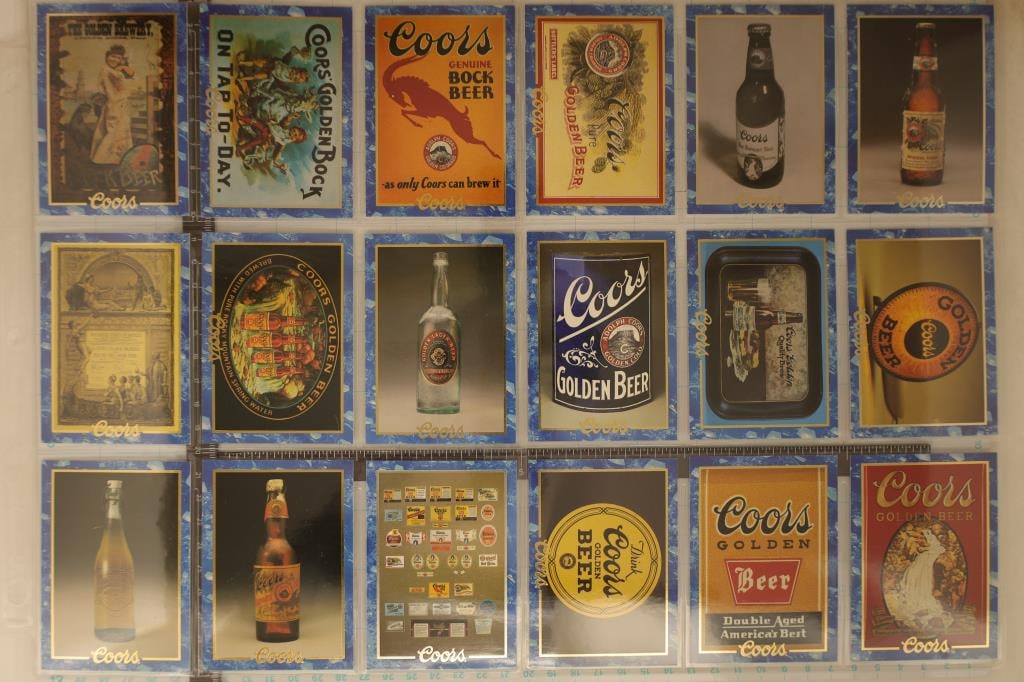 18 COORS BEER UNC COLLECTOR CARDS. EACH CARD: CONTAINS INFO ON THE REVERSE OF DIFFERENT MOMENTS IN COORS HISTORY