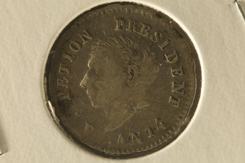 1817 HAITI 2.5 GRAMS SILVER 25 CENTIMES: WATCH FOR OUR NEXT AUCTION ON (MONDAY JUNE 10TH, 2024) AT 7PM EASTERN TIME. THANKS FOR YOUR BUSINESS.
