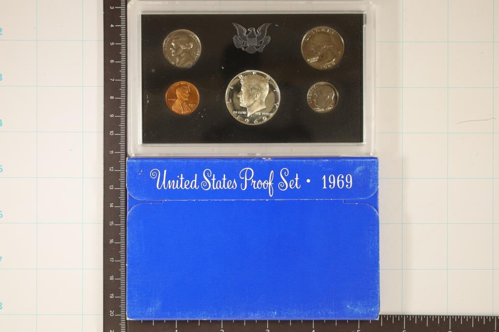 1969 US PROOF SET WITH BOX, 40% SILVER JFK HALF (1 of 2)