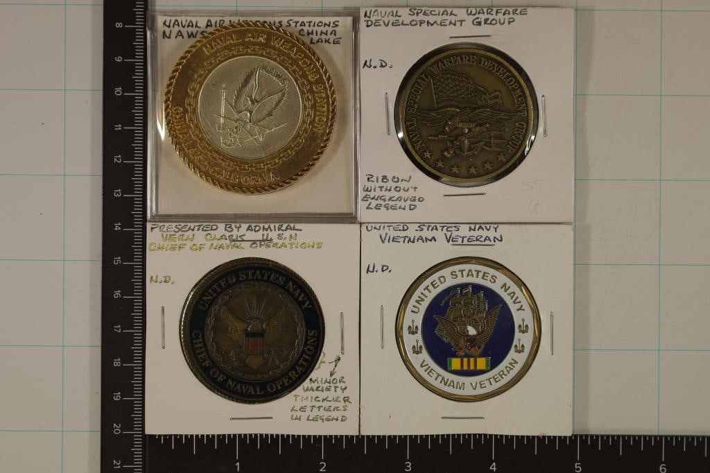 4 MILITARY 1 1/2" TO 1 3/4" CHALLENGE COINS: (1 of 2)