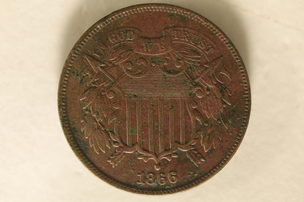 1866 US TWO CENT PIECE AU 2025 REDBOOK RETAIL IS $ (1 of 2)