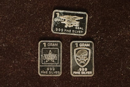 3-1 GRAM .999 FINE SILVER PF MILITARY THEME INGOTS