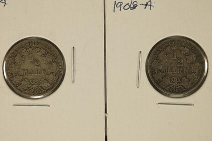 1905-A & 1906-A GERMAN SILVER 1/2 MARKS .1604 OZ.