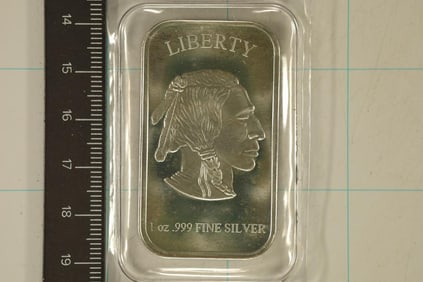 1 TROY OZ .999 FINE SILVER PF INGOT "INDIAN /