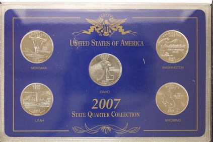 2007 STATE QUARTER 5 COIN UNC SET IN HARD PLASTIC