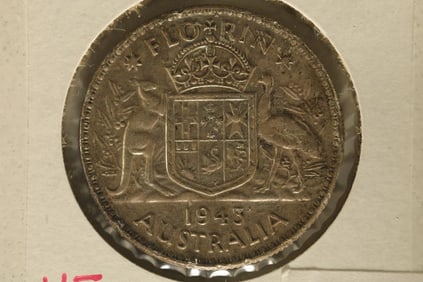 1943 AUSTRALIA SILVER 1 FLORIN .3364 OZ. ASW