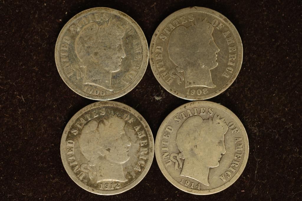 1906, 1908-D, 1912-S & 1914-D SILVER BARBER DIMES (1 of 2)