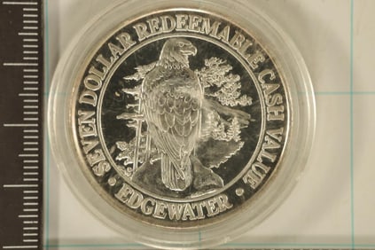 .65 TROY OZ. PF SILVER EDGEWATER CASINO TOKEN