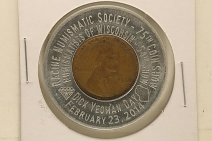 ENCASED 1938 LINCOLN WHEAT CENT. 2014 RACINE