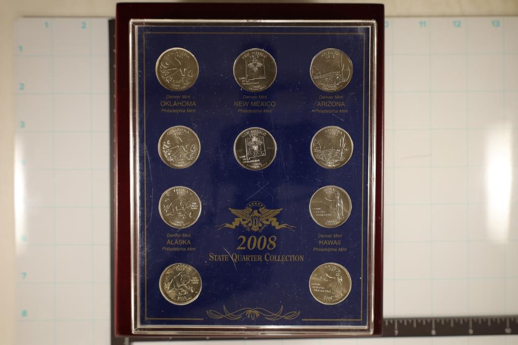 2008 US 10 COIN P & D QUARTER SET WITH WOOD BOX (1 of 4)