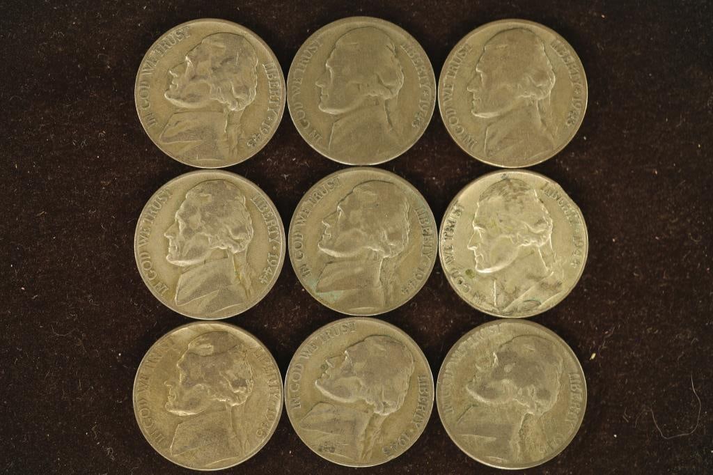 1943-P/D/S, 1944-P/D/S & 1945-P/D/S 35% SILVER: JEFFERSON WAR NICKELS. .5067 OZ. ASW