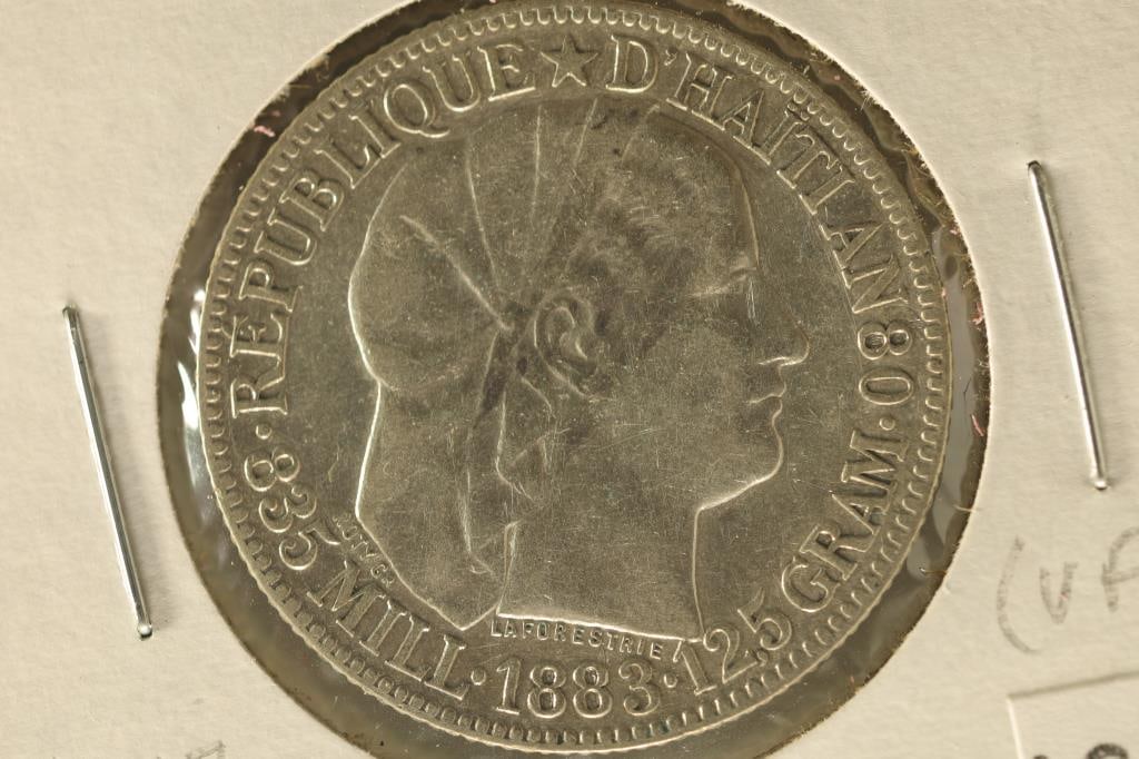 1883 HAITI SILVER 50 CENTIMES .3356 OZ. ASW: WATCH FOR OUR NEXT AUCTION ON (MONDAY JULY 1ST, 2024) AT 7PM EASTERN TIME. THANKS FOR YOUR BUSINESS.