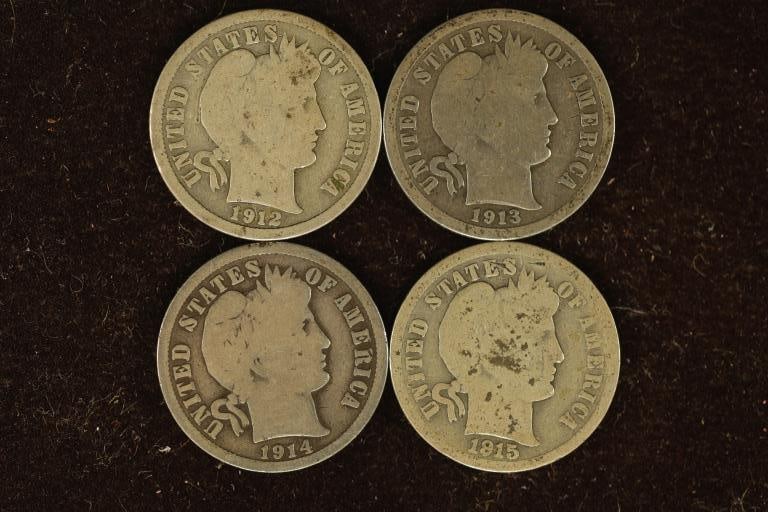 1912, 13, 14-D & 15 SILVER BARBER DIMES (1 of 2)