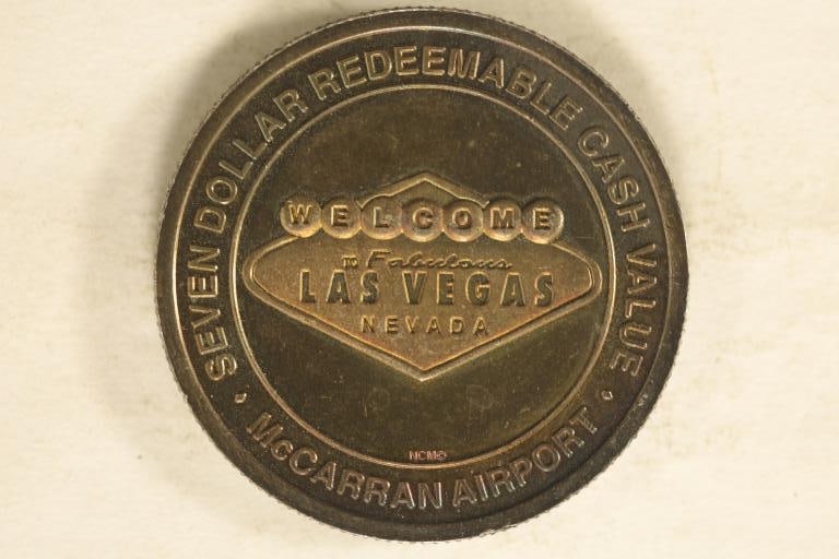 25 GRAM .999 SILVER MCCARREN AIRPORT SLOTS $7: REDEEMABLE ROUND. "WELCOME TO FABULOUS LAS VEGAS, NEVADA"